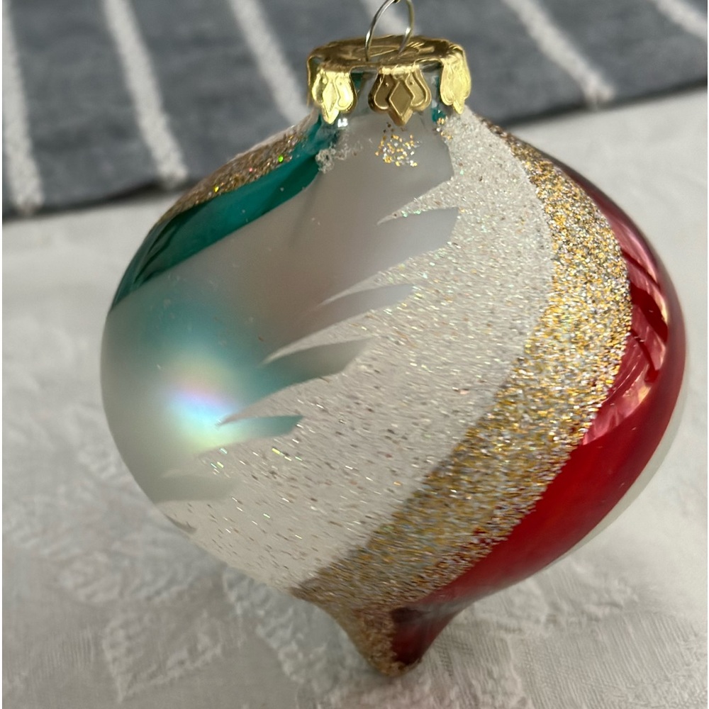 Vintage swirled blown glass tear drop ornament